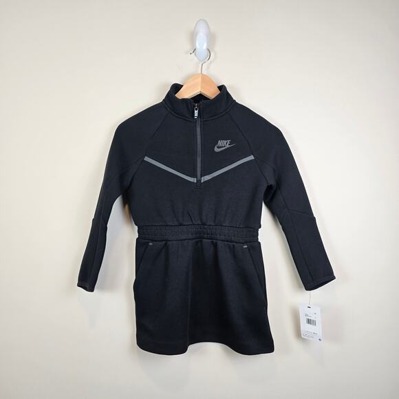 Nike Little Girls Size 6 Tech Fleece Dress Black 1/2 Zip Pockets - Picture 1 of 4